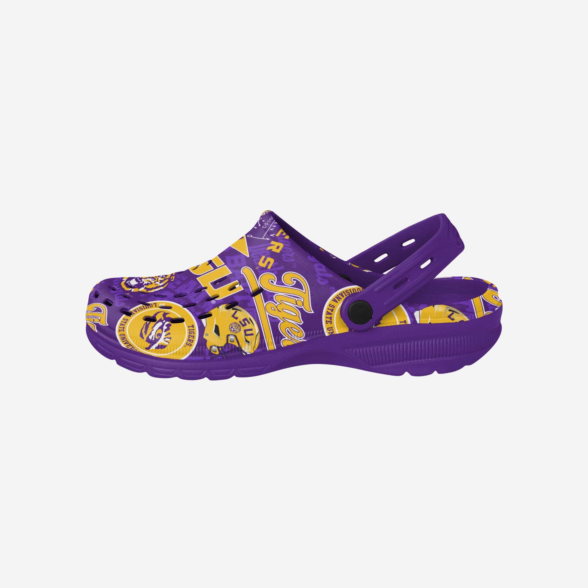 LSU Tigers Vintage Print Clogs with Straps - A Timeless Tribute