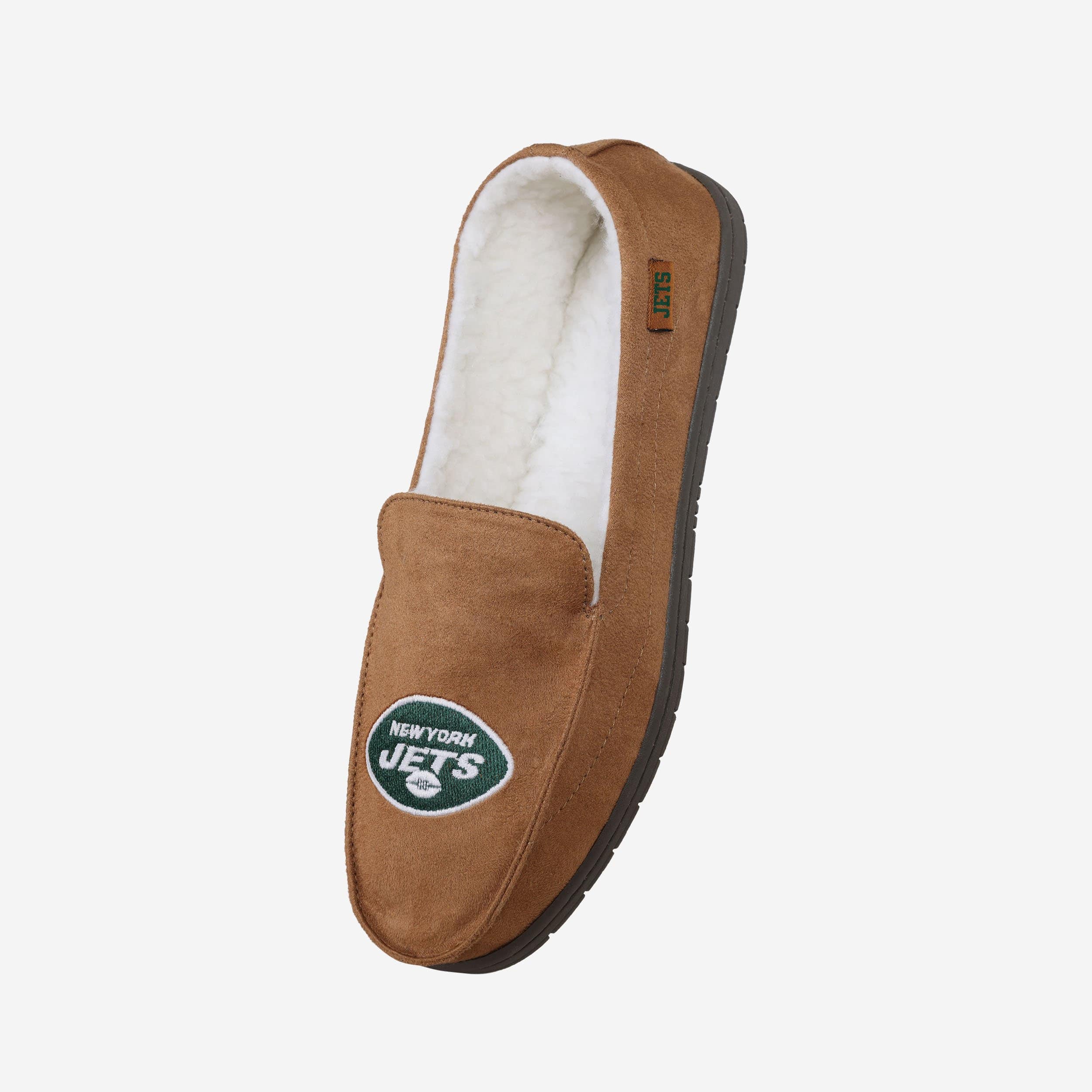 Stylish New York Jets Beige Moccasin Slippers - A Must-Have for Fans!