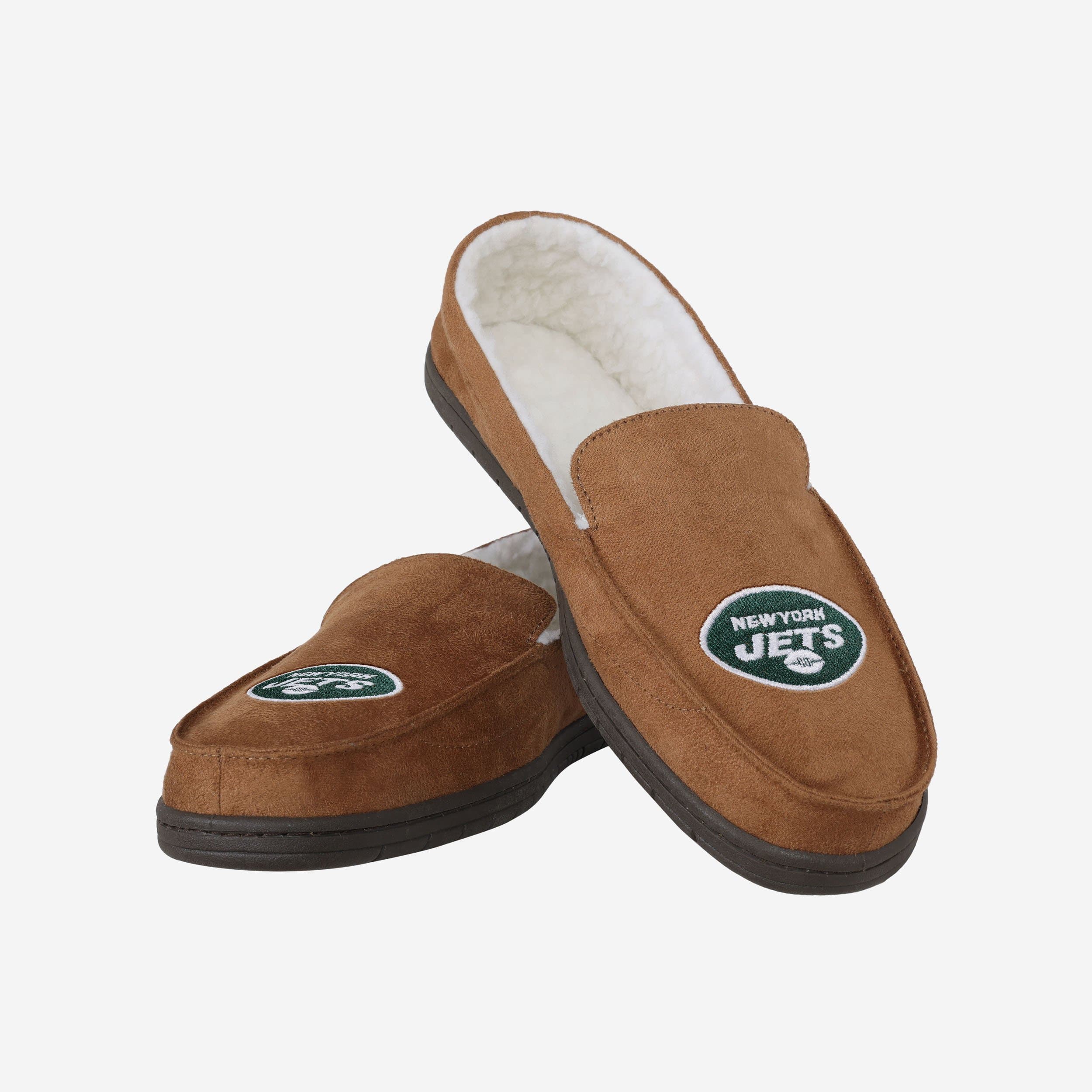 Stylish New York Jets Beige Moccasin Slippers - A Must-Have for Fans!