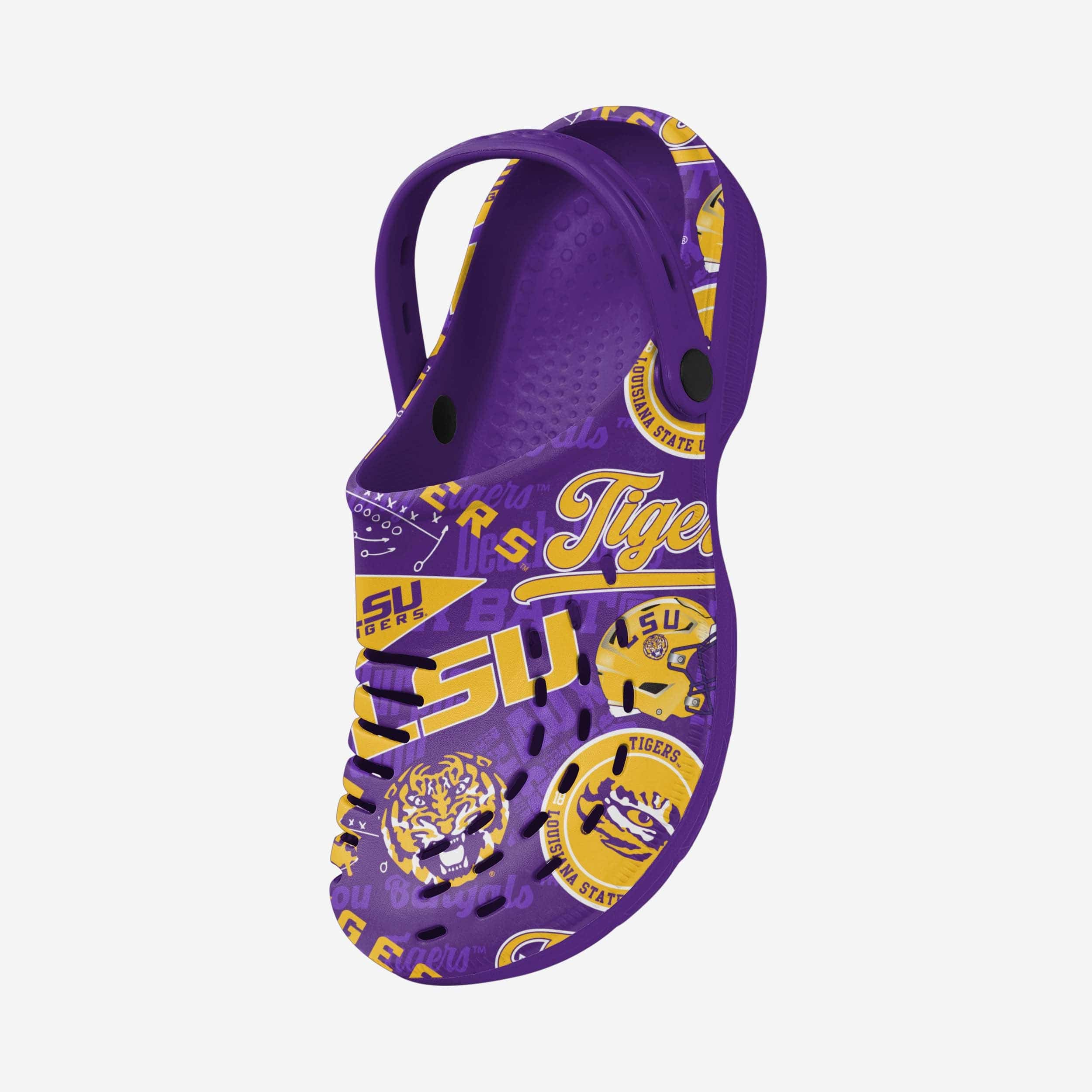 LSU Tigers Vintage Print Clogs with Straps - A Timeless Tribute