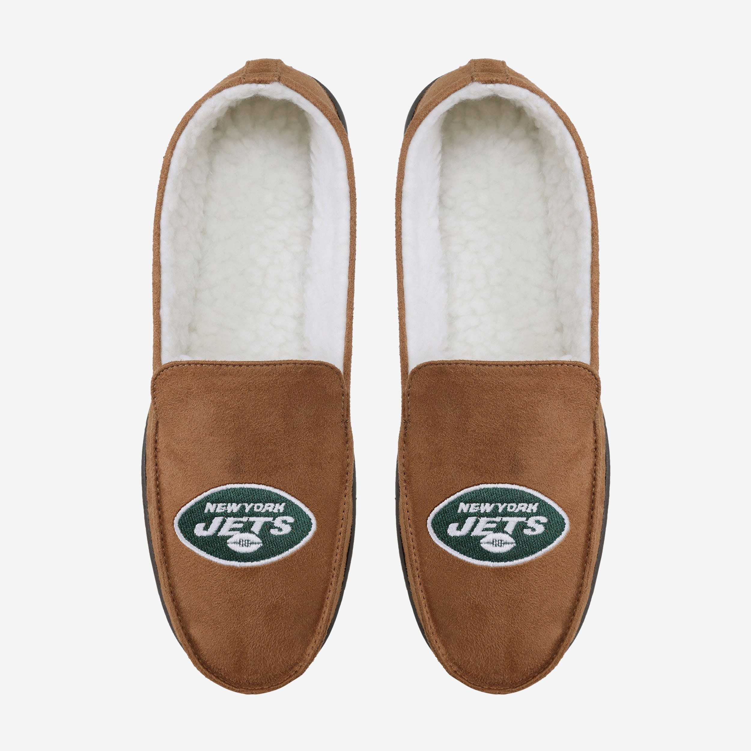 Stylish New York Jets Beige Moccasin Slippers - A Must-Have for Fans!