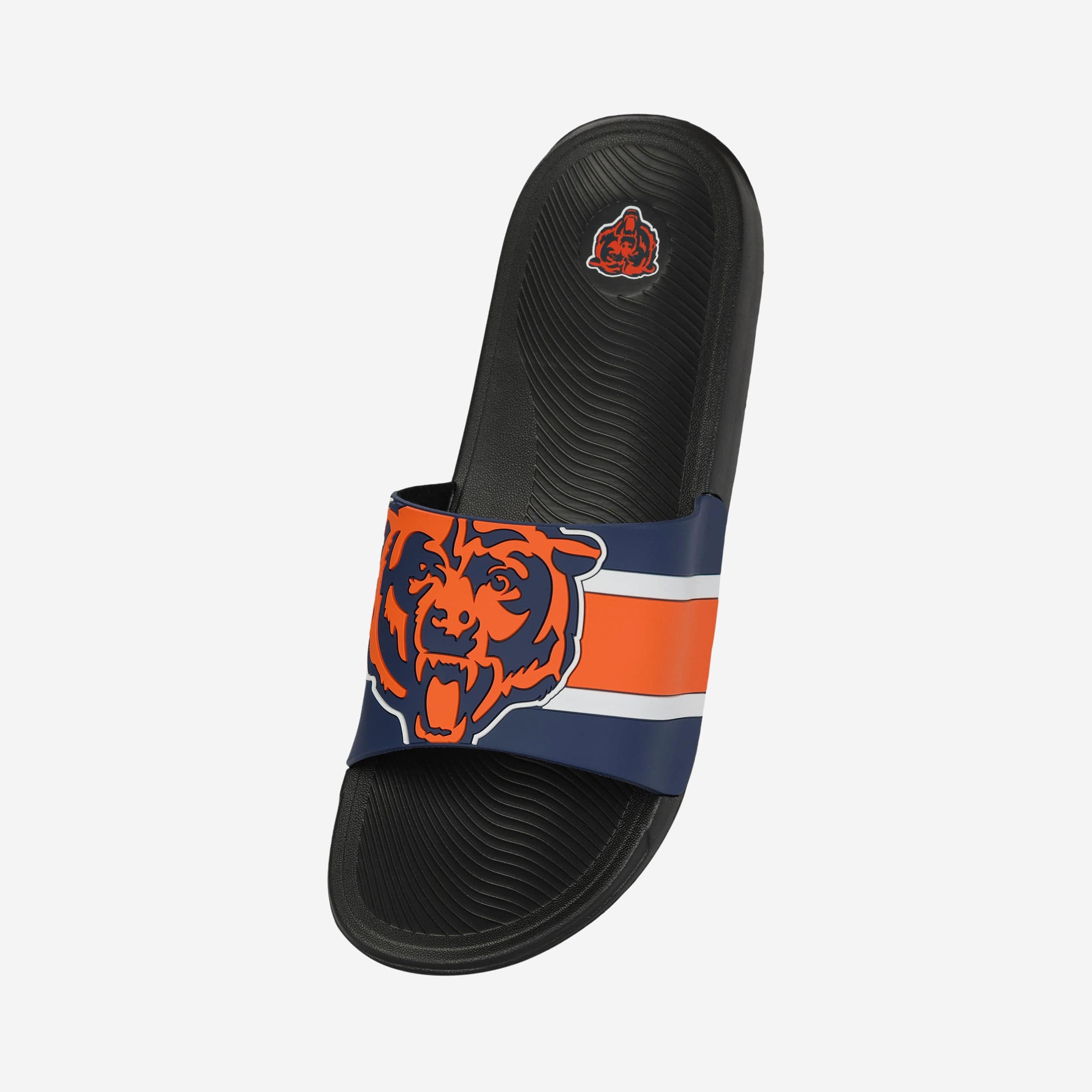 Chicago Bears Bold Striped Big Logo Raised Slides - Step Up Your Team Spirit!