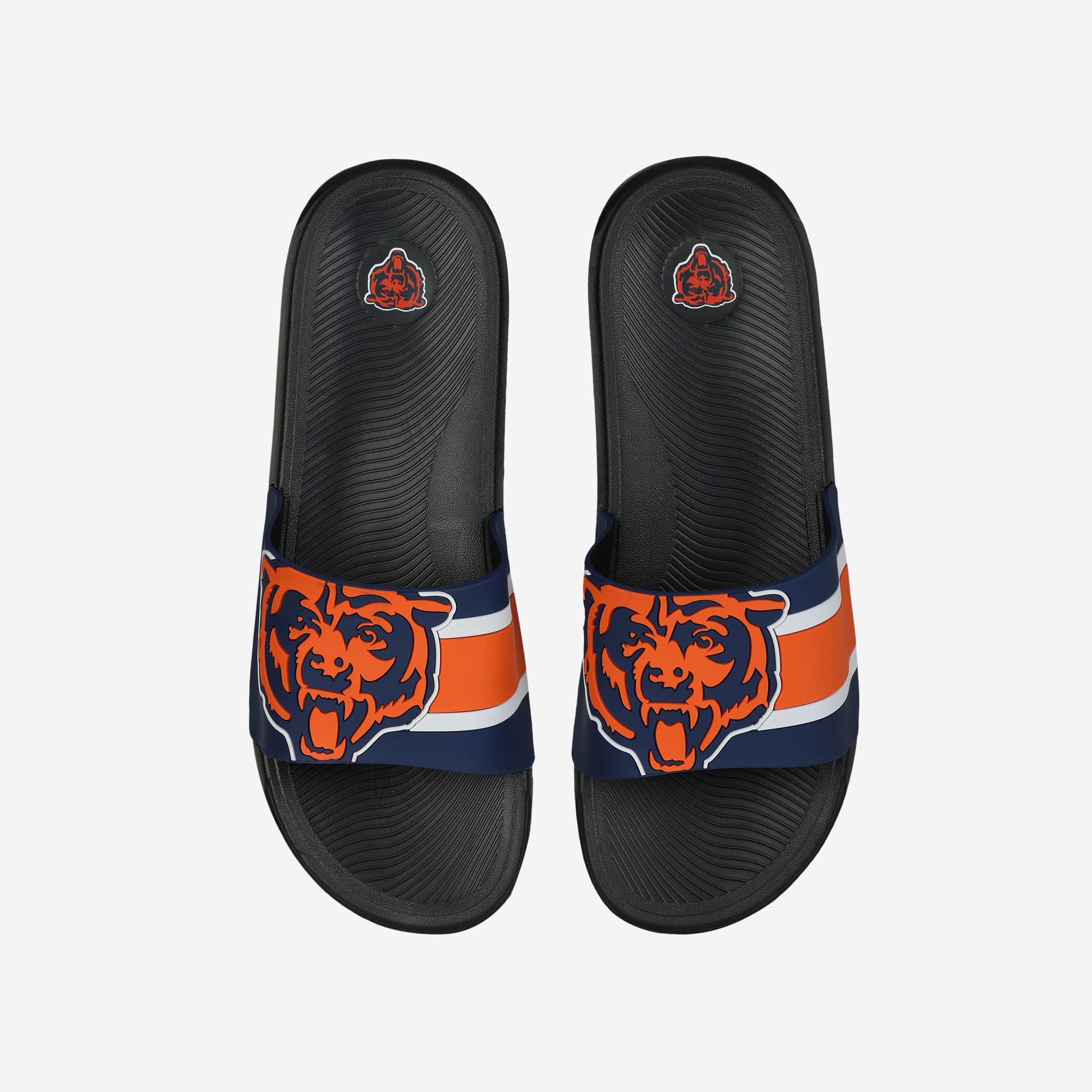 Chicago Bears Bold Striped Big Logo Raised Slides - Step Up Your Team Spirit!