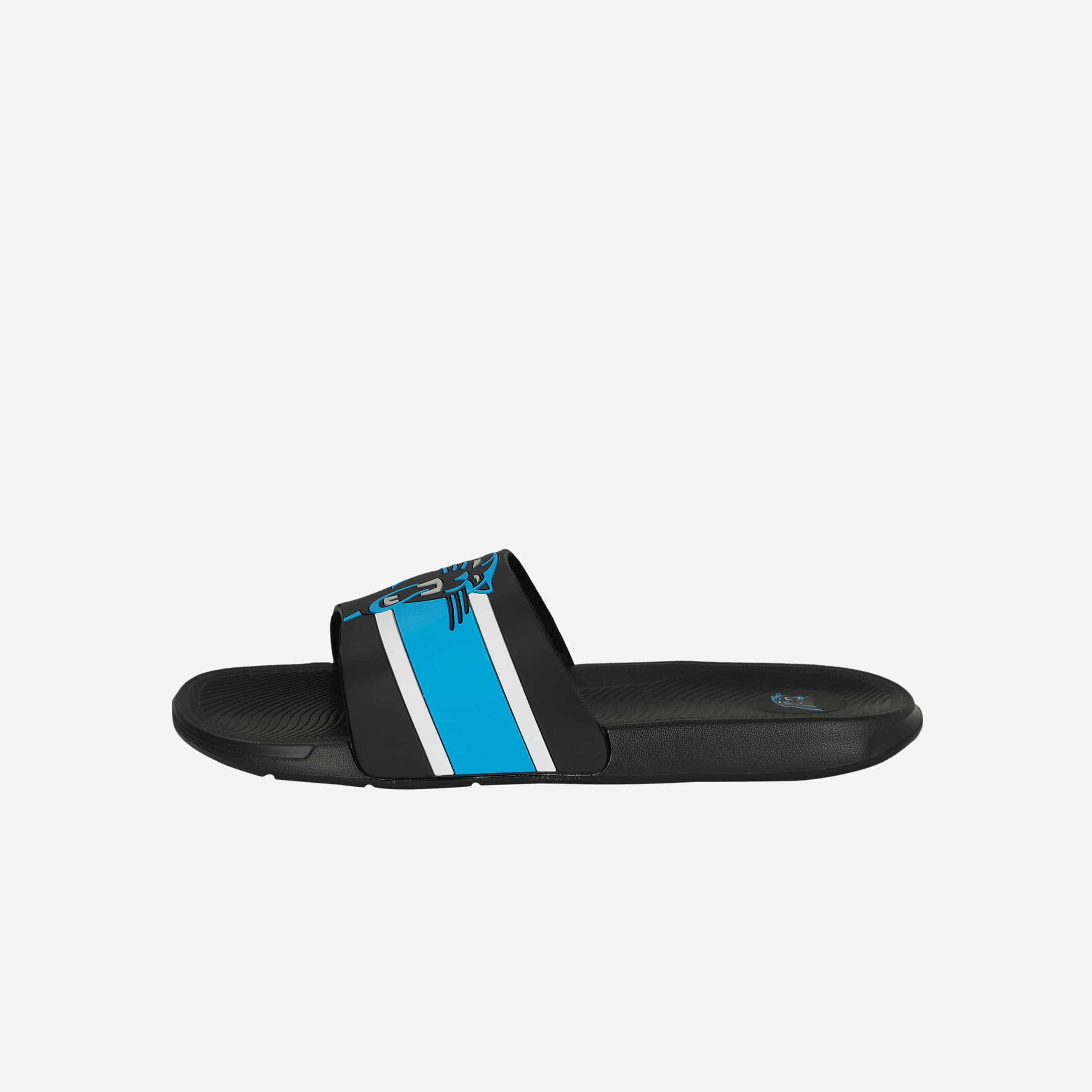 Carolina Panthers Stylish Striped Big Logo Raised Slides