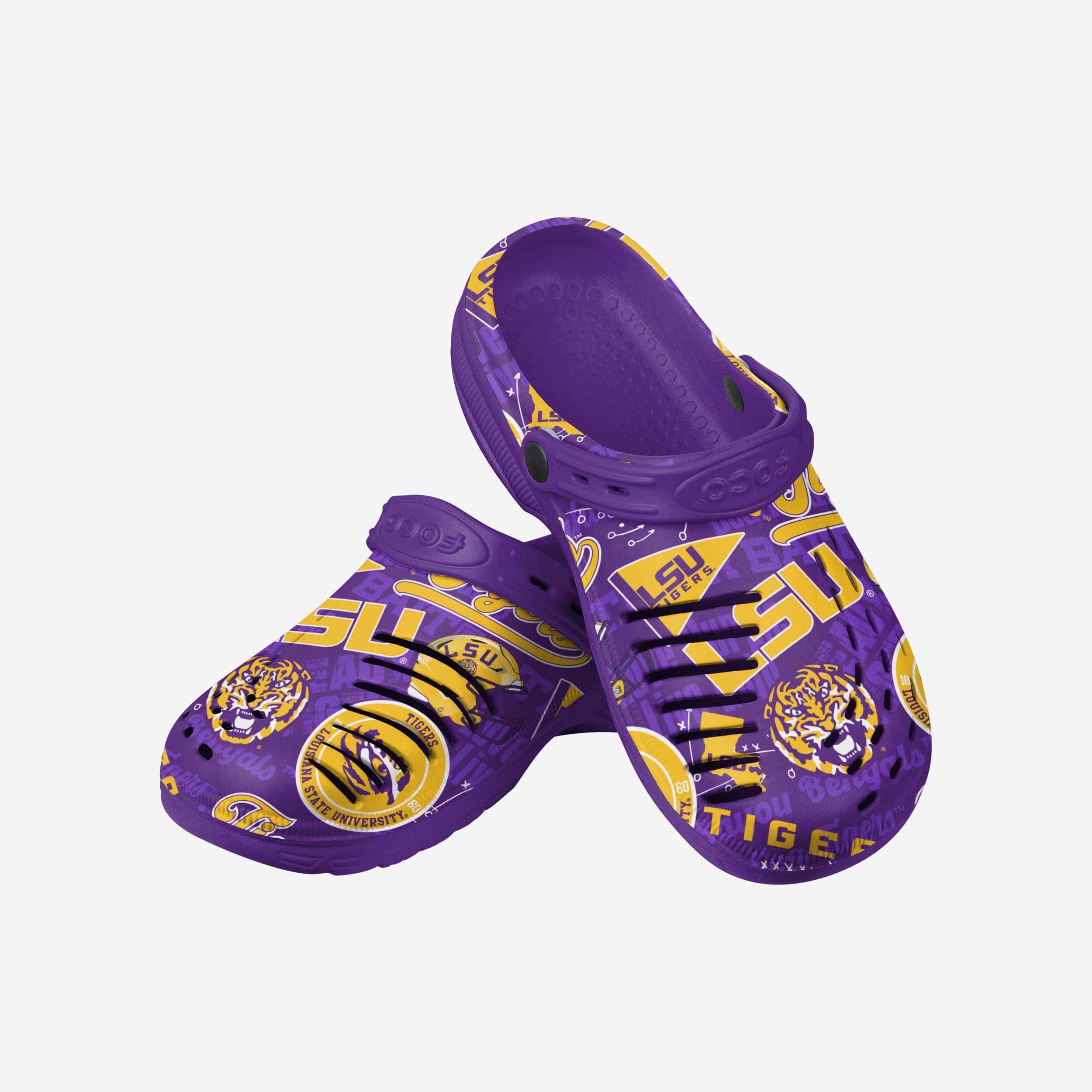 LSU Tigers Vintage Print Clogs with Straps - A Timeless Tribute