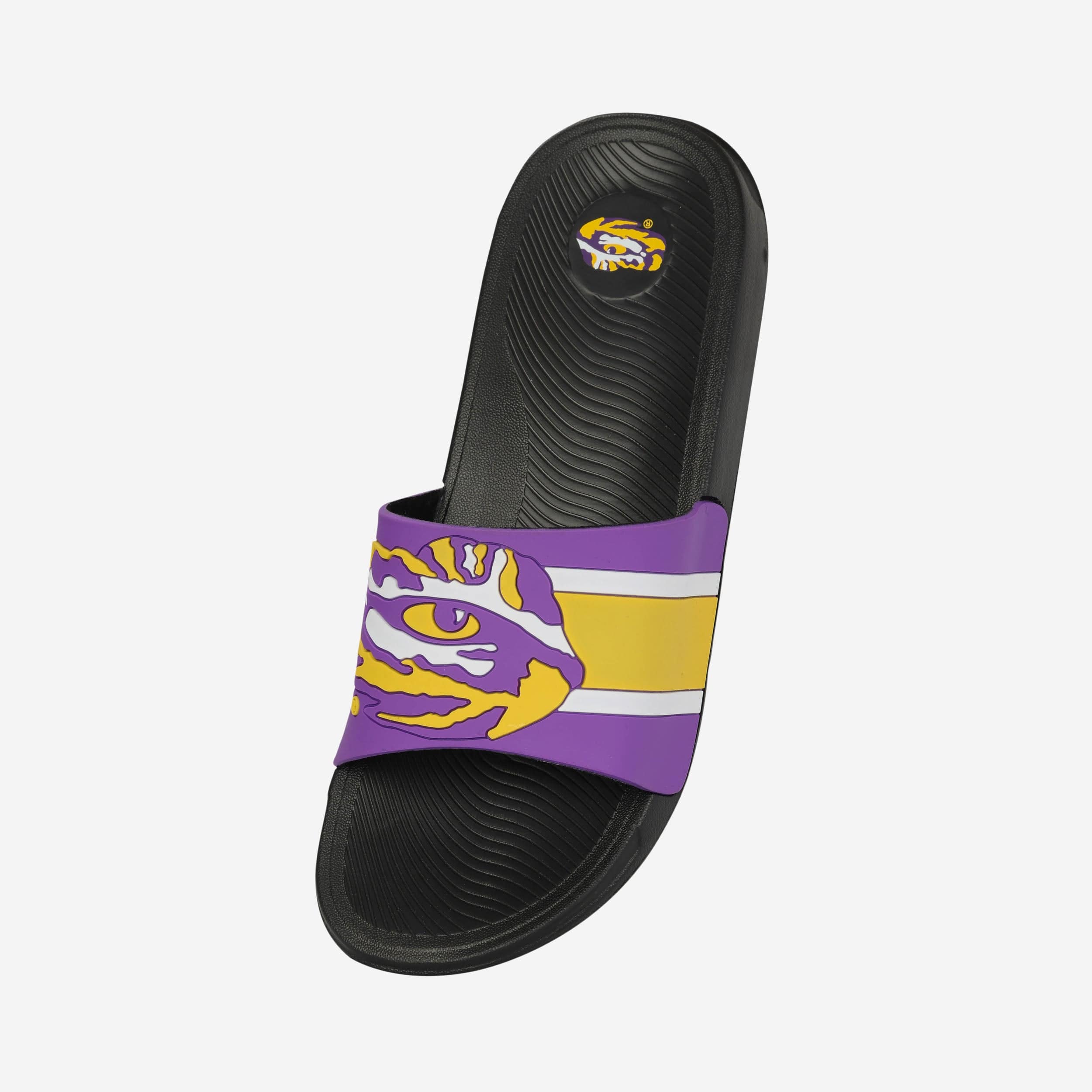 LSU Tigers Striped Big Logo Raised Slides - Show Your Team Spirit!