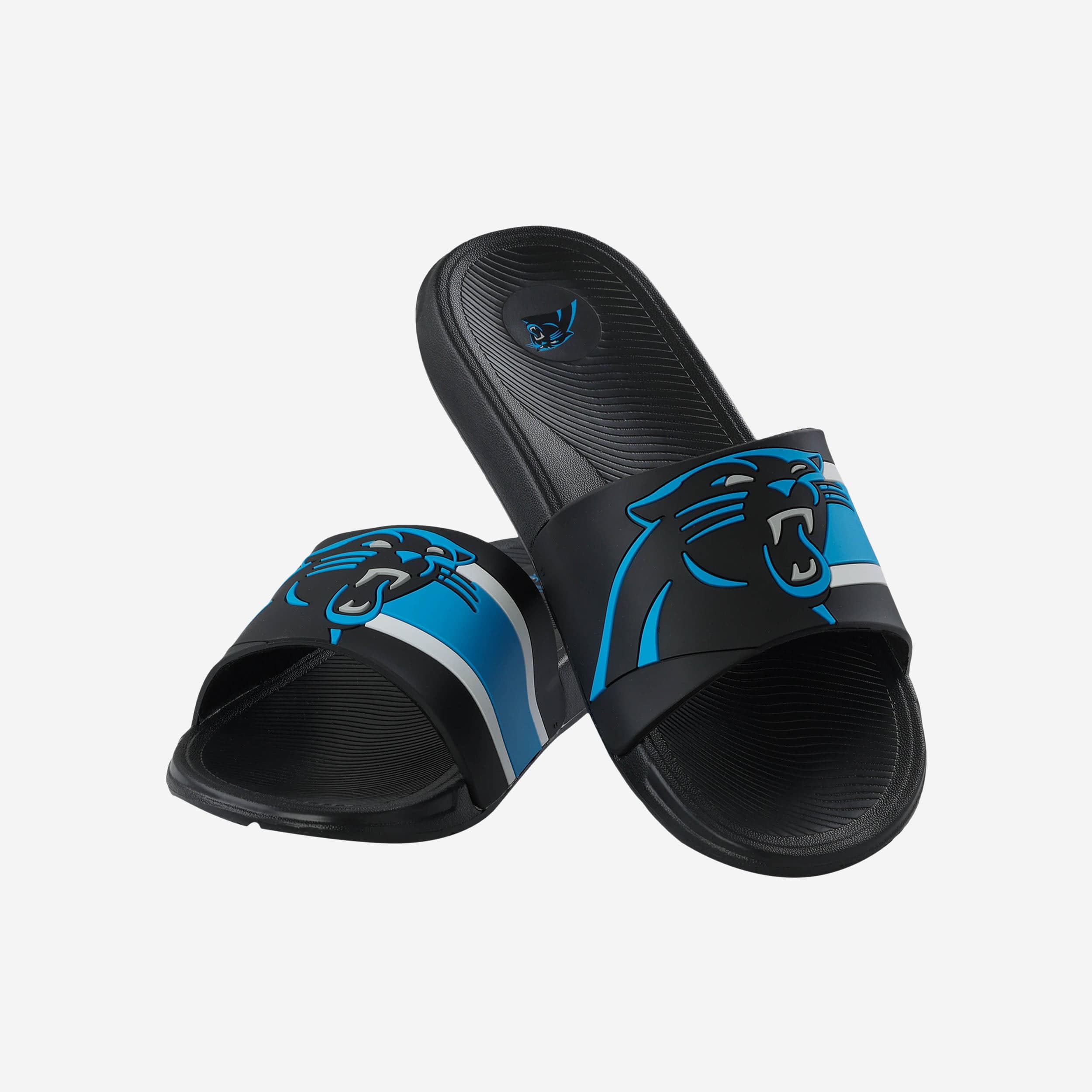 Carolina Panthers Stylish Striped Big Logo Raised Slides