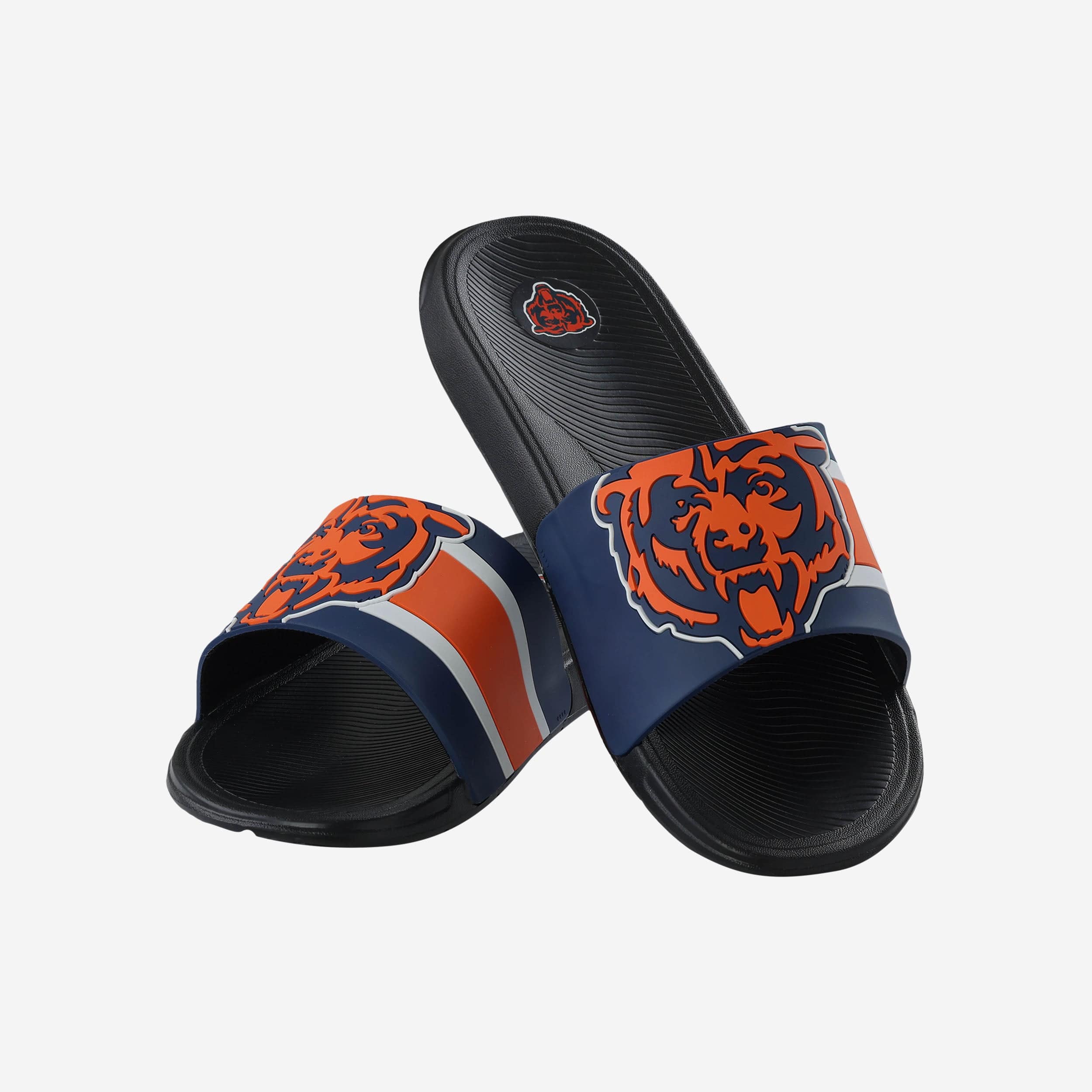 Chicago Bears Bold Striped Big Logo Raised Slides - Step Up Your Team Spirit!