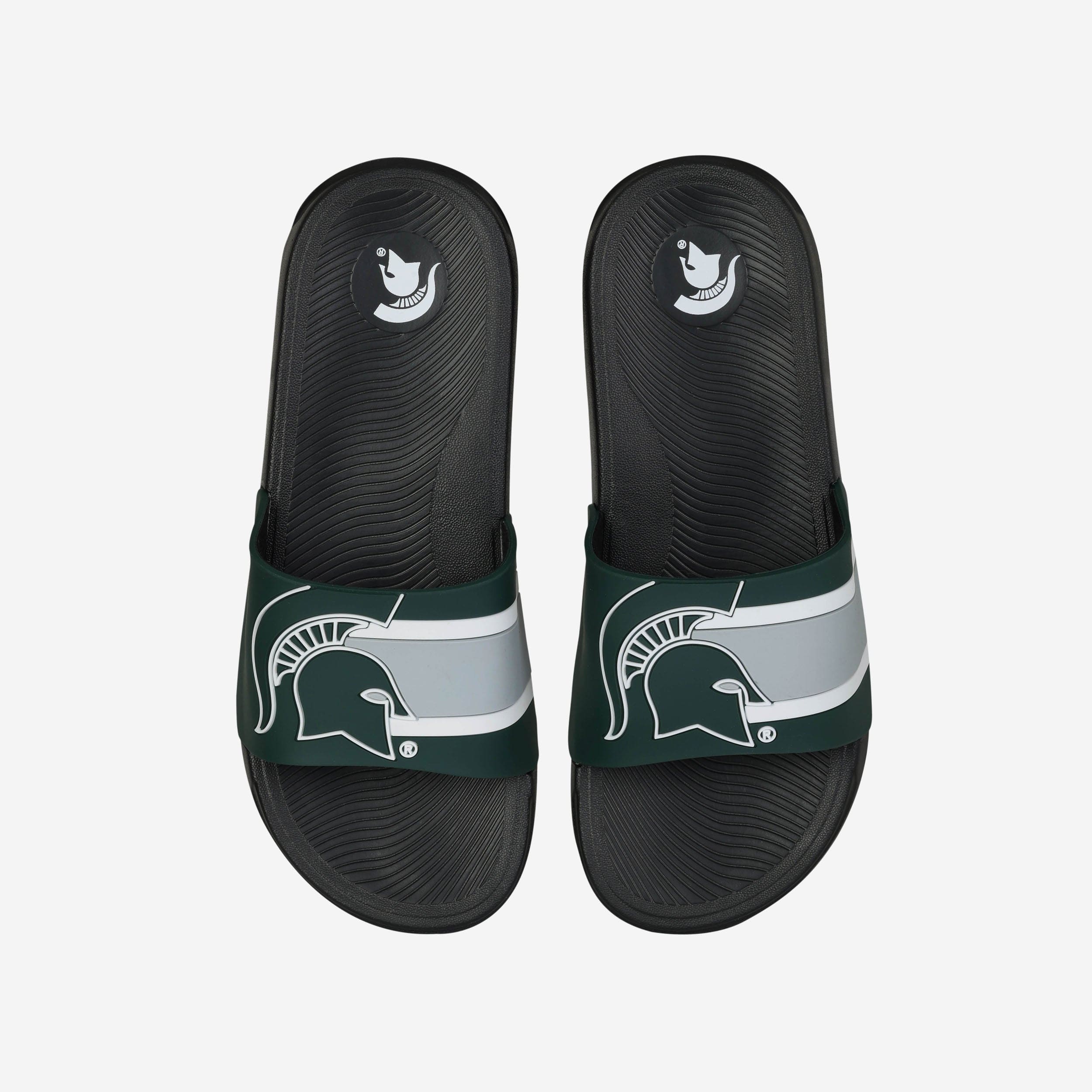 Michigan State Spartans Striped Big Logo Raised Slides - Show Your Team Spirit!