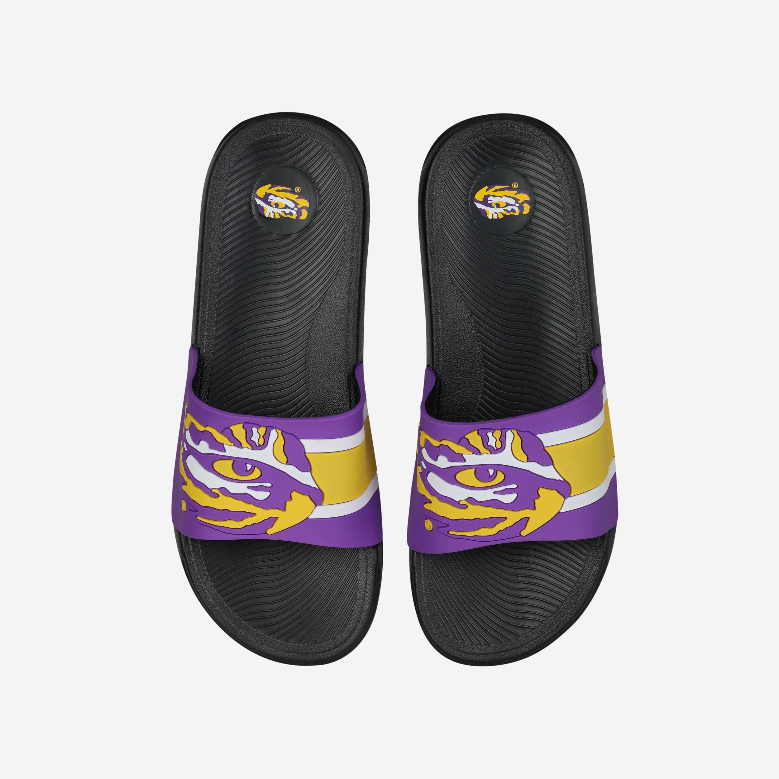 LSU Tigers Striped Big Logo Raised Slides - Show Your Team Spirit!
