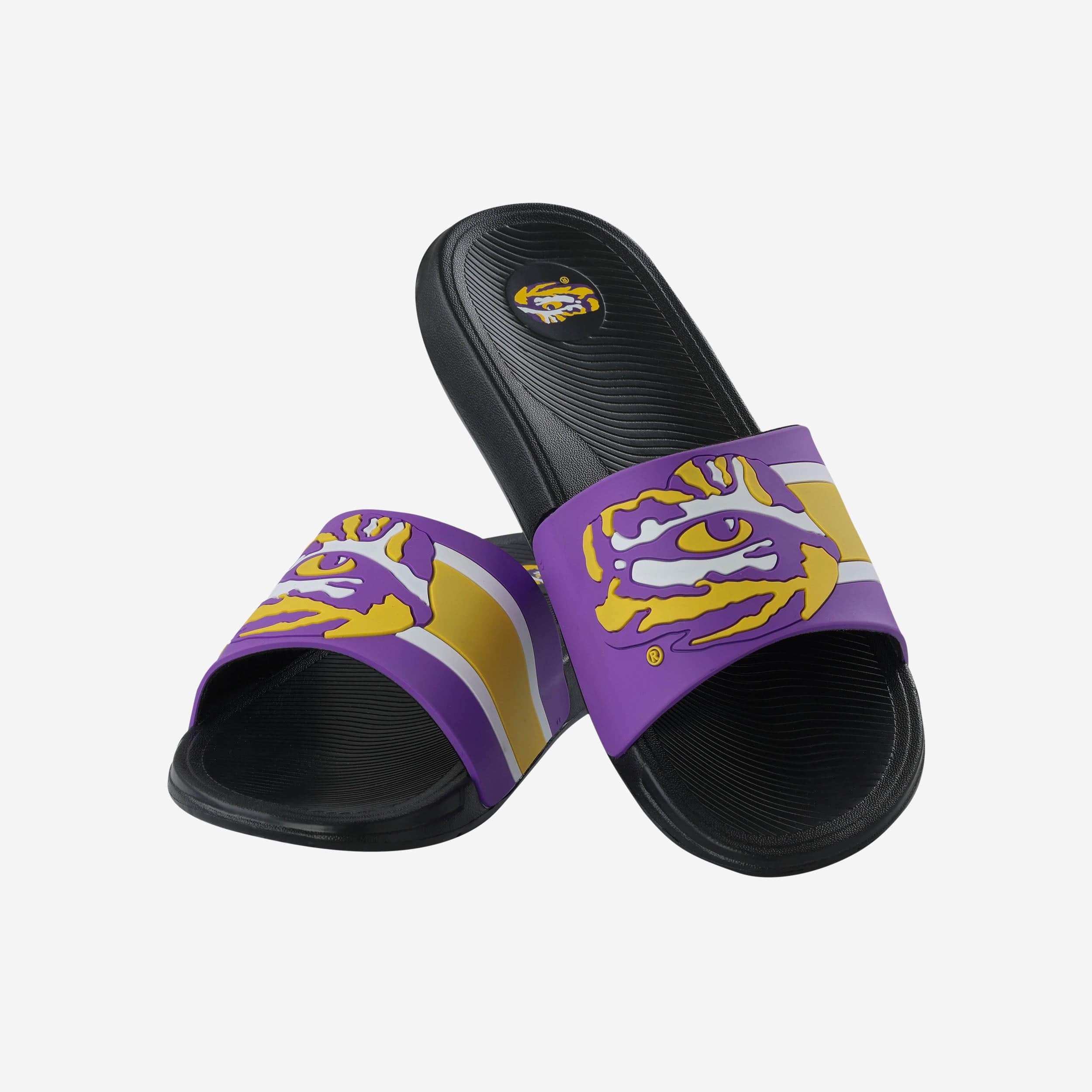 LSU Tigers Striped Big Logo Raised Slides - Show Your Team Spirit!