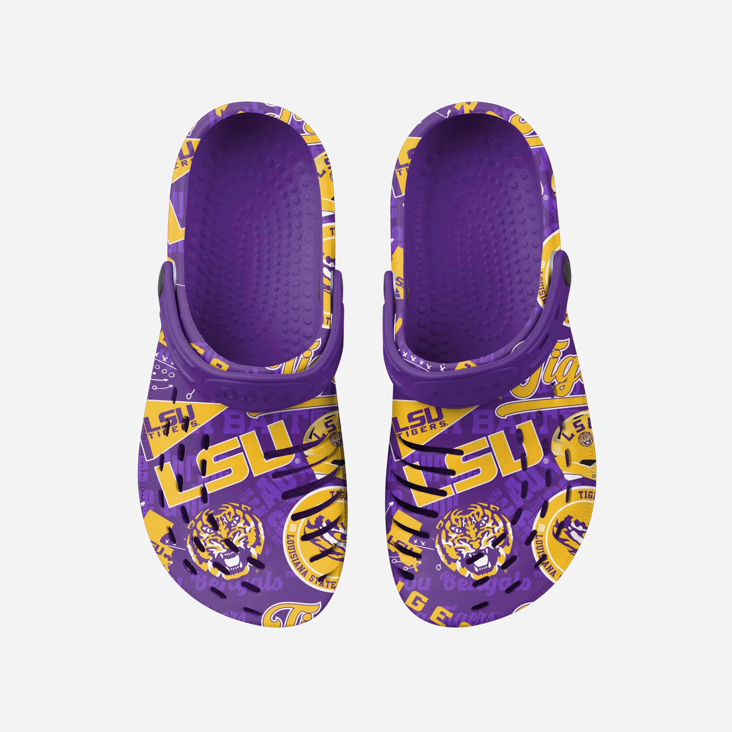 LSU Tigers Vintage Print Clogs with Straps - A Timeless Tribute