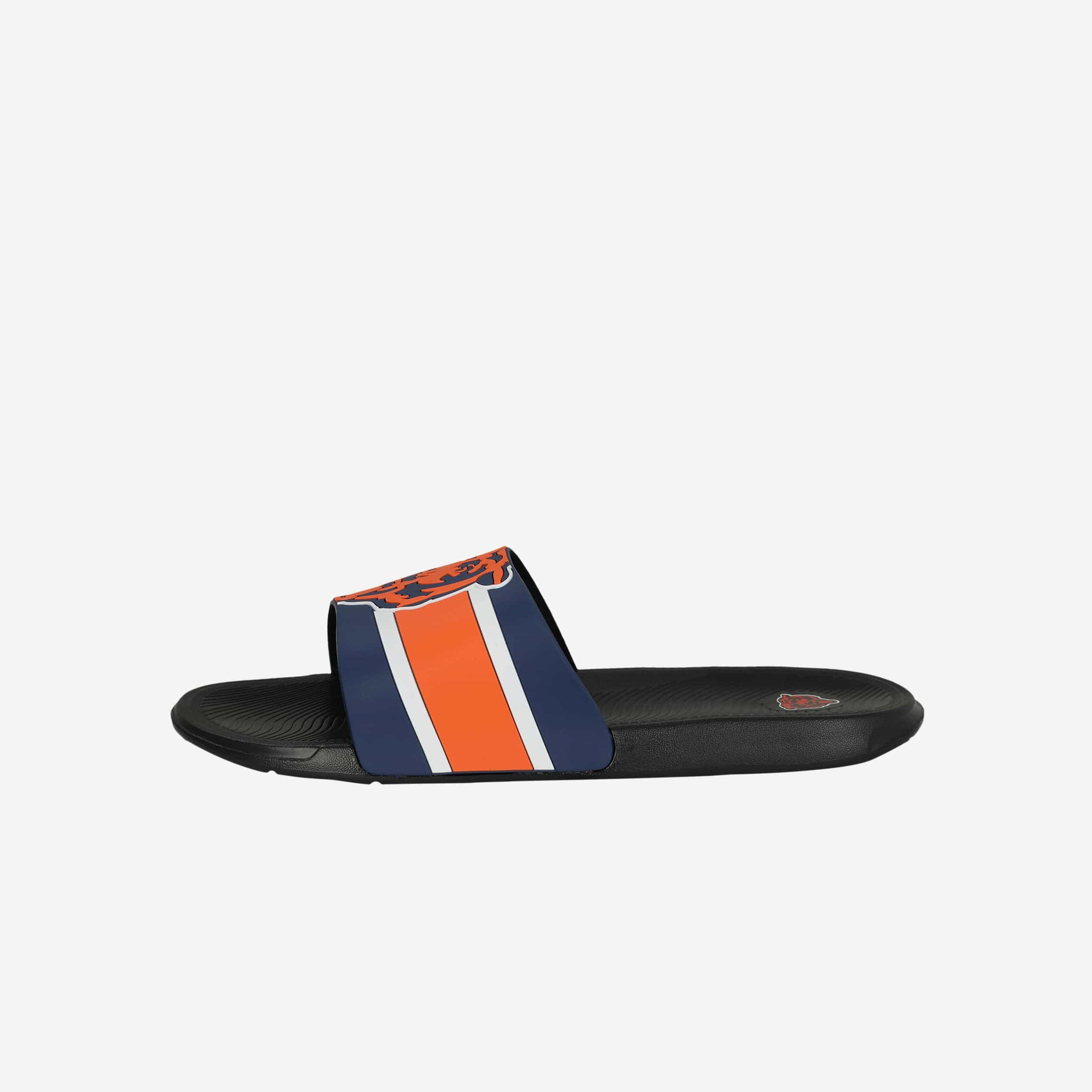 Chicago Bears Bold Striped Big Logo Raised Slides - Step Up Your Team Spirit!