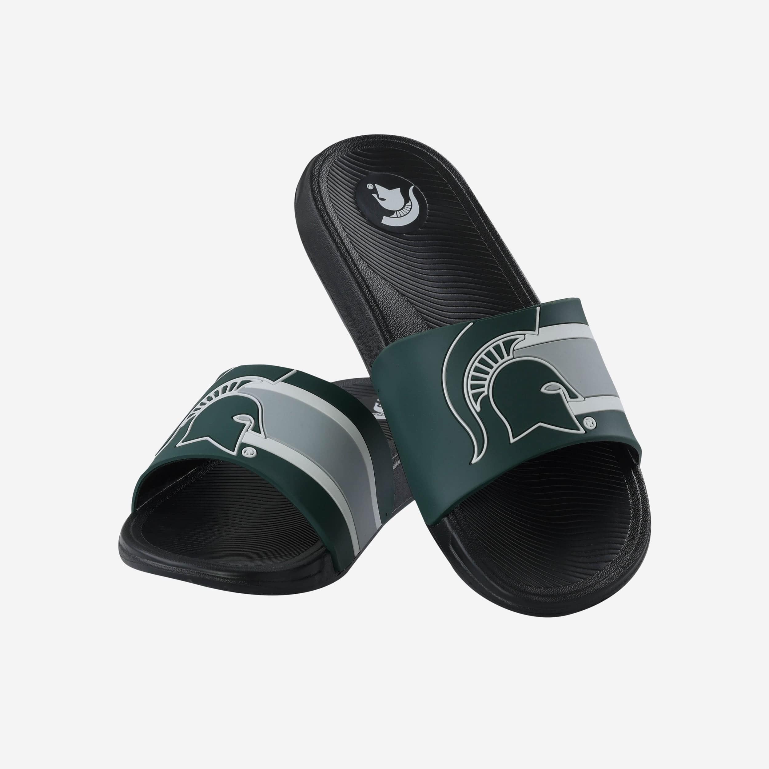 Michigan State Spartans Striped Big Logo Raised Slides - Show Your Team Spirit!