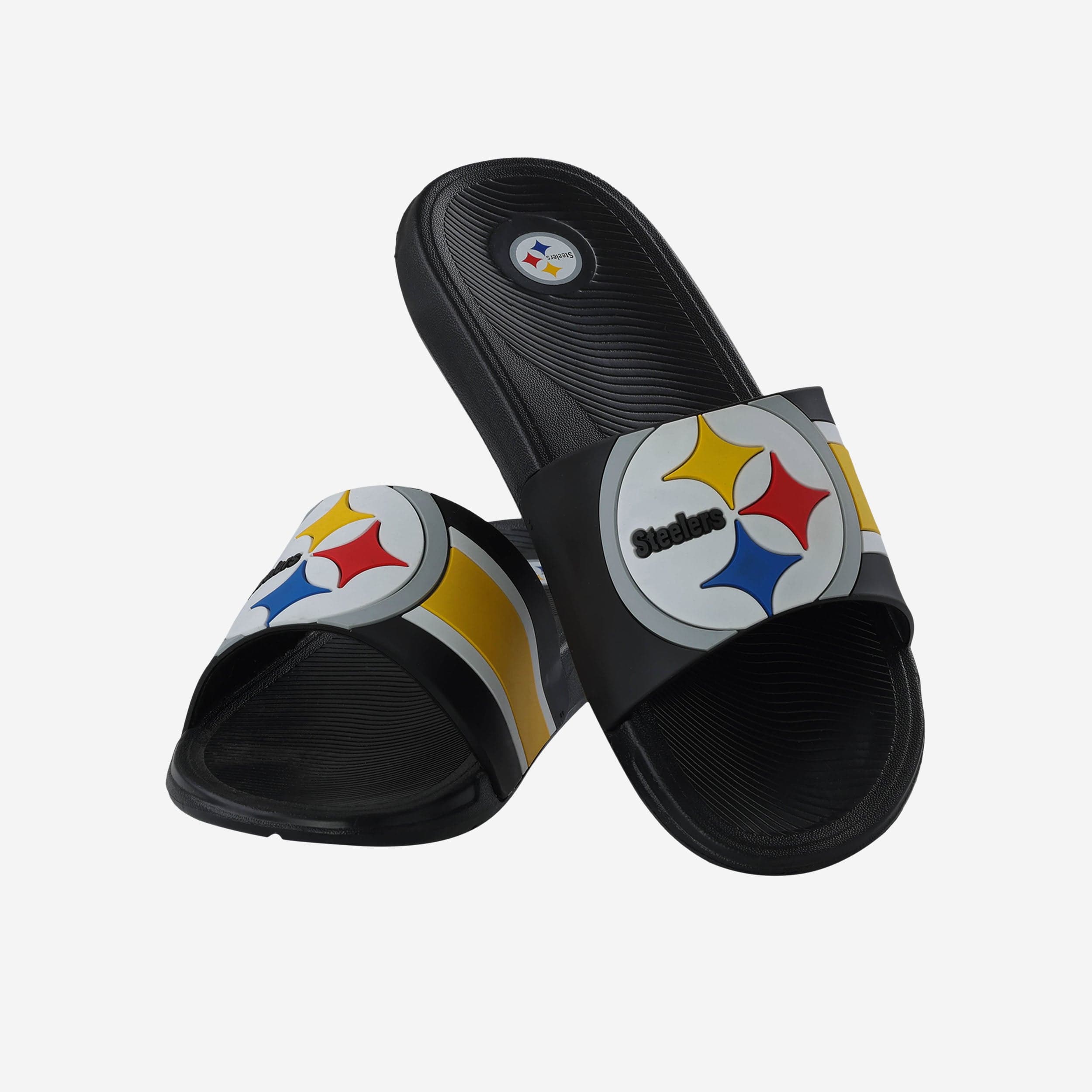 Pittsburgh Steelers Striped Big Logo Raised Slides - Stylish Team Spirit