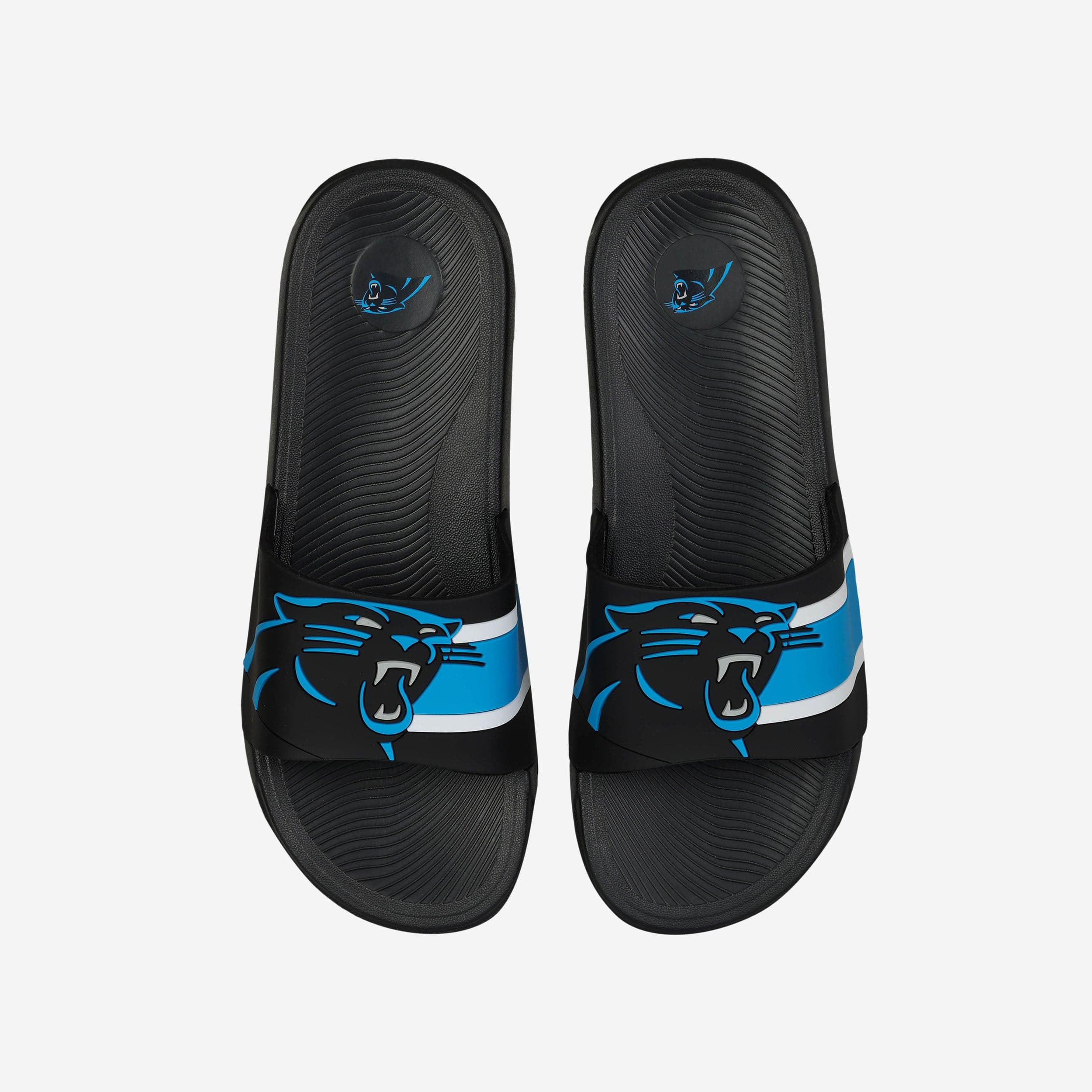 Carolina Panthers Stylish Striped Big Logo Raised Slides