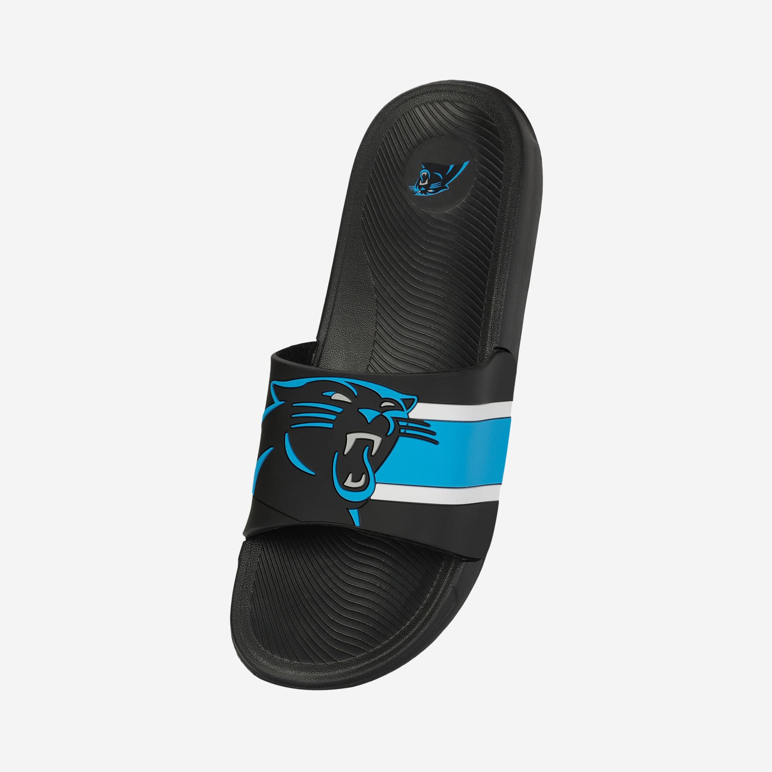 Carolina Panthers Stylish Striped Big Logo Raised Slides
