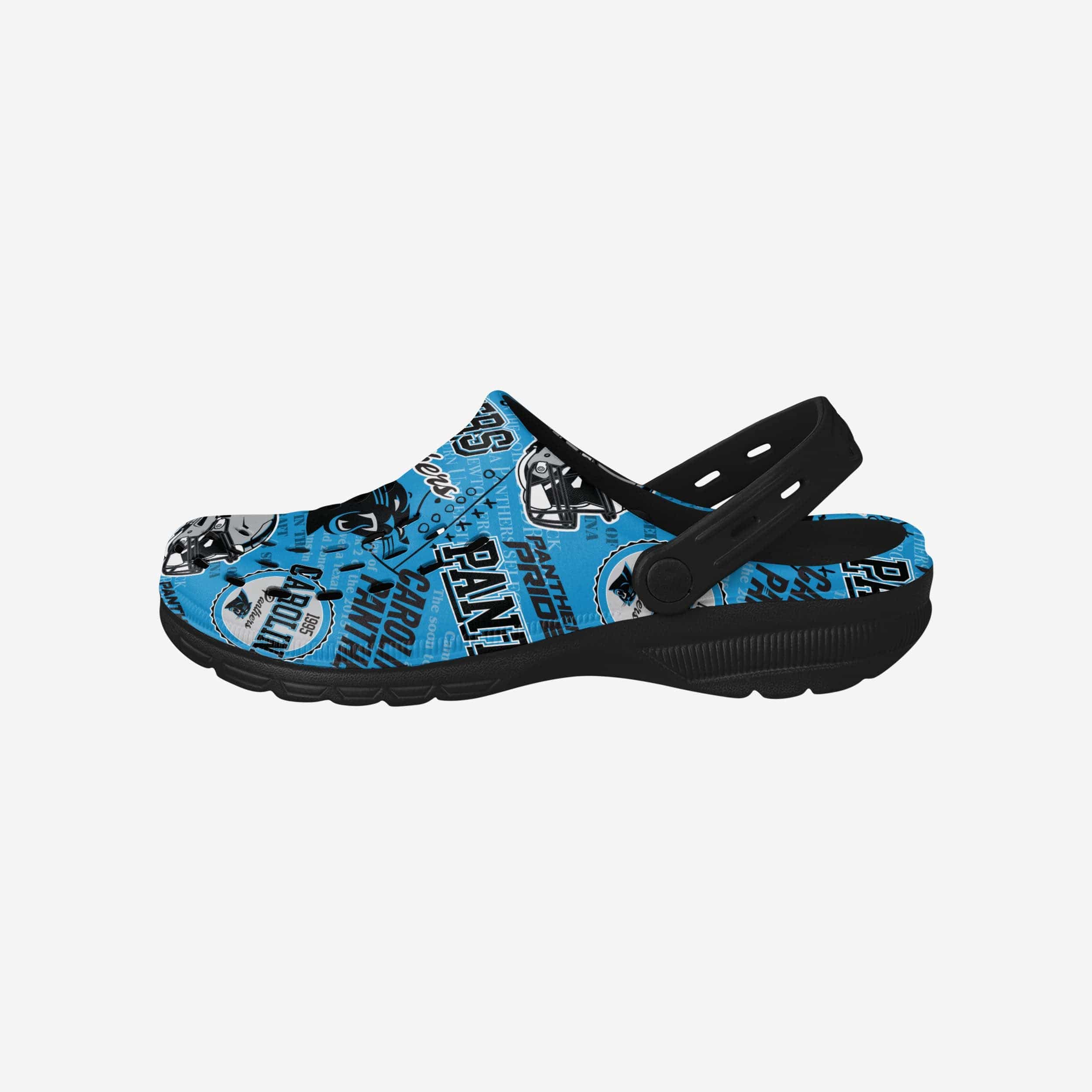Carolina Panthers Historic Print Clogs with Straps - A Timeless Team Tribute